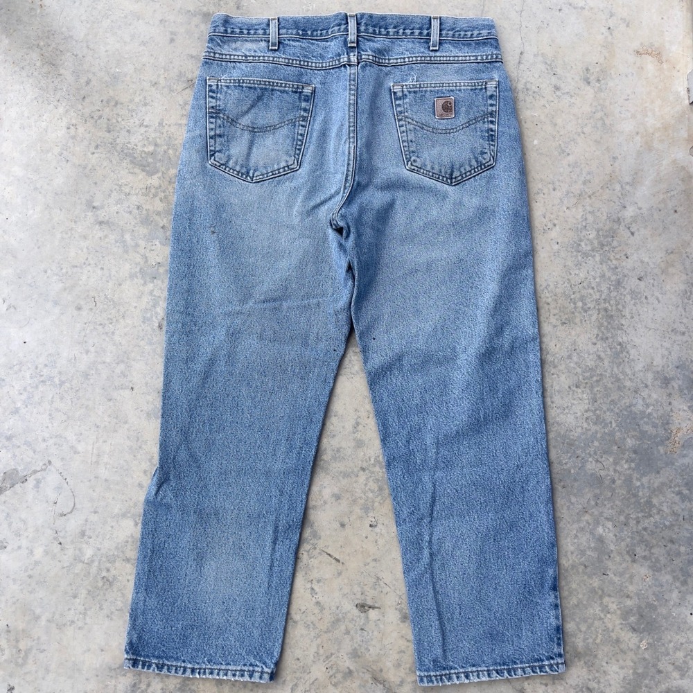 Carhartt Relaxed Fit Jeans Mens 38x29 Blue Light Wash Distressed Workwear B160
